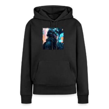 Femme soldat dans la cyberguerre du futur sombre - Sweat à capuche Premium bio Femme - noir - Devant - Julia (174cm)