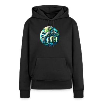 Save the planet - Frauen Premium Bio Hoodie - Schwarz - Vorne - Julia (174cm)