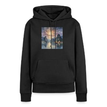 Crépuscule mystique en Extrême-Orient - Sweat à capuche Premium bio Femme - noir - Devant - Julia (174cm)