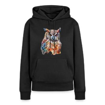 Magic Owl Colorful Animal Bird Forest Aquarelle Style - Sweat à capuche Premium bio Femme - noir - Devant - Julia (174cm)