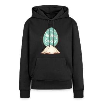 Doux lapin de Pâques avec oeuf coloré et lettrage - Sweat à capuche Premium bio Femme - noir - Devant - Julia (174cm)