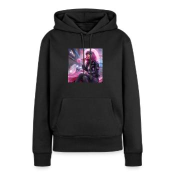 Bubblegum Girl - Cyberpunk Popart Bikergirl - Sweat à capuche Premium bio Femme - noir - Devant - Julia (174cm)