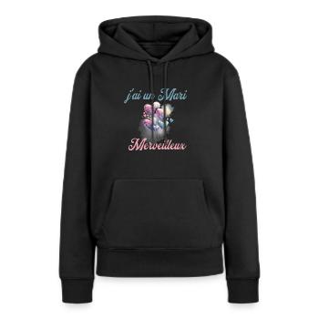 j ai un Mari Merveilleux - Sweat à capuche Premium bio Femme - noir - Devant - Julia (174cm)