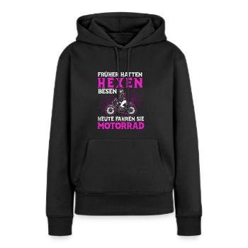 Hexen Motorräder Besen Spinnen Humor Spruch - Frauen Premium Bio Hoodie - Schwarz - Vorne - Julia (174cm)