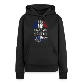 Racines Picardes - Sweat à capuche Premium bio Femme - noir - Devant - Julia (174cm)
