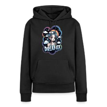 rêver - rêveur - rêveuse - rêve - rêverie - Sweat à capuche Premium bio Femme - noir - Devant - Julia (174cm)
