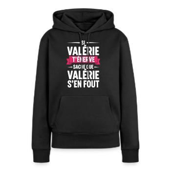 Cadeau Femme Humour Prénom Personnalisé Valérie - Sweat à capuche Premium bio Femme - noir - Devant - Julia (174cm)
