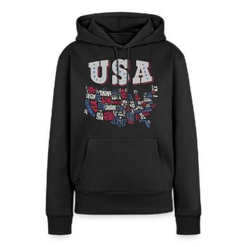 Carte des États-Unis avec l’état des États-Unis - Sweat à capuche Premium bio Femme - noir - Devant - Julia (174cm)