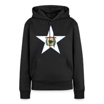 West Virginia Fan Shirt – Natur & Stolz - Frauen Premium Bio Hoodie - Schwarz - Vorne - Julia (174cm)