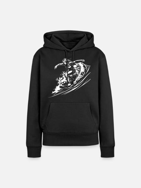 Weiblicher Surfer - Frauen Premium Bio Hoodie - Schwarz
