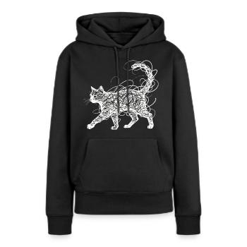 Minimalistisches Scribble Katze Line Art Japanisch - Frauen Premium Bio Hoodie - Schwarz - Vorne - Julia (174cm)