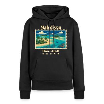 Marque de voyage vintage Maldives Baa Atoll - Sweat à capuche Premium bio Femme - noir - Devant - Julia (174cm)