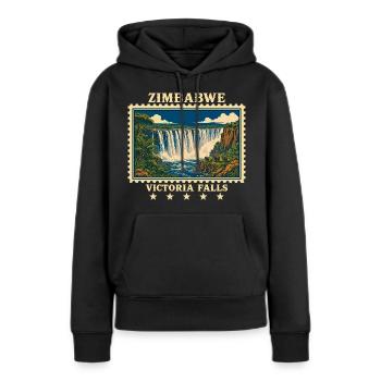 Marque de voyage vintage aux chutes Victoria du Zimbabwe - Sweat à capuche Premium bio Femme - noir - Devant - Julia (174cm)