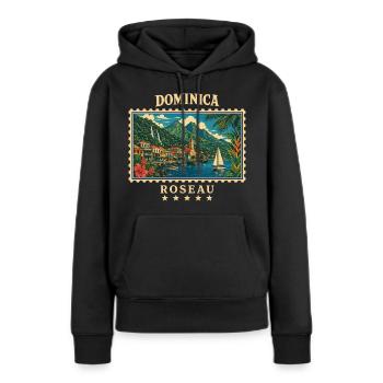 Marque de voyage vintage Dominica Roseau - Sweat à capuche Premium bio Femme - noir - Devant - Julia (174cm)