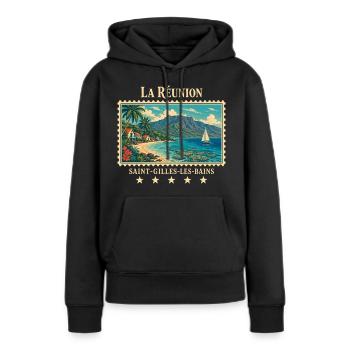 La Réunion Saint-Gilles Vintage Reisemarke - Frauen Premium Bio Hoodie - Schwarz - Vorne - Julia (174cm)