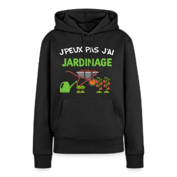Je peux pas j'ai jardinage humour dans le jardin - Sweat à capuche Premium bio Femme - noir - Devant - Julia (174cm)