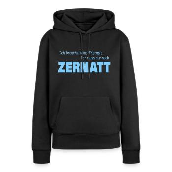 Therapie ZERMATT - Frauen Premium Bio Hoodie - Schwarz - Vorne - Julia (174cm)