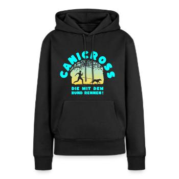Canicross -die mit dem Hund rennen. (Sunset) - Frauen Premium Bio Hoodie - Schwarz - Vorne - Julia (174cm)