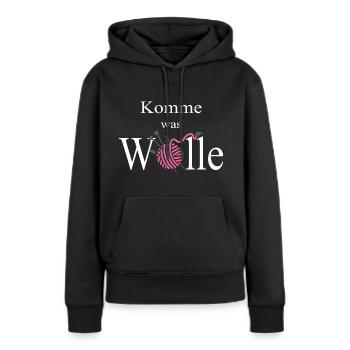Wolle - Frauen Premium Bio Hoodie - Schwarz - Vorne - Julia (174cm)