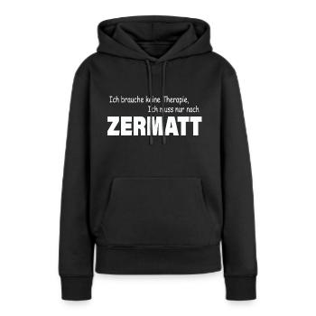 Therapie ZERMATT - Frauen Premium Bio Hoodie - Schwarz - Vorne - Julia (174cm)