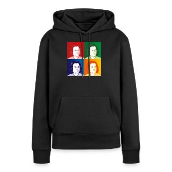 Johann Sebastian Bach im Cartoon Style - Frauen Premium Bio Hoodie - Schwarz - Vorne - Julia (174cm)