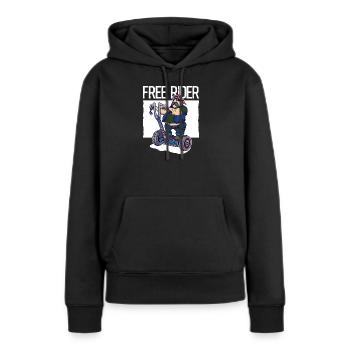 Motos moto liberté indépendance drôle - Sweat à capuche Premium bio Femme - noir - Devant - Julia (174cm)