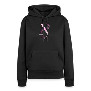 NELE Nom Chemise Fleurs Lettres Femmes - Sweat à capuche Premium bio Femme - noir - Devant - Julia (174cm)