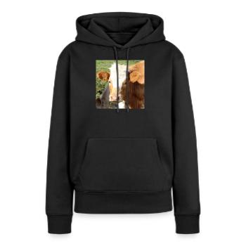 Affiche vache - Sweat à capuche Premium bio Femme - noir - Devant - Julia (174cm)