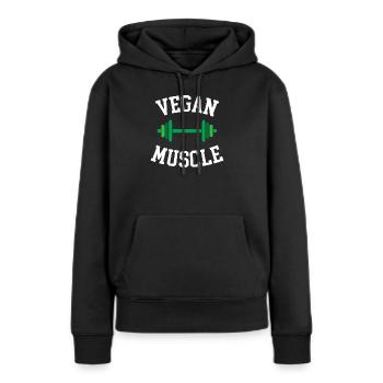 Muscle végétalien - Sweat à capuche Premium bio Femme - noir - Devant - Julia (174cm)