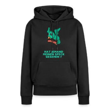 Hat jemand meinen Speck gesehen? - Frauen Premium Bio Hoodie - Schwarz - Vorne - Julia (174cm)