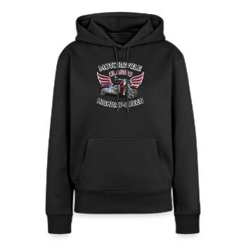 Klassischer Biker Vintage Retro Motorrad Speed Demon - Frauen Premium Bio Hoodie - Schwarz - Vorne - Julia (174cm)
