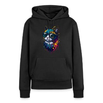 Chat mignon - Sweat à capuche Premium bio Femme - noir - Devant - Julia (174cm)