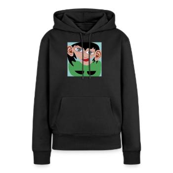 Femme aux cheveux noirs - Sweat à capuche Premium bio Femme - noir - Devant - Julia (174cm)