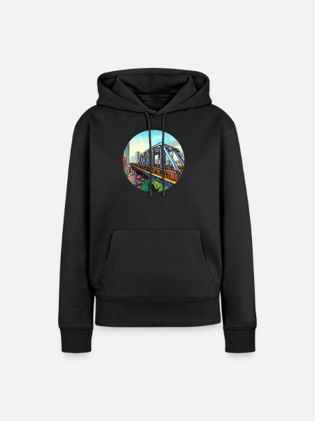 Comic Brücke in Stadt - Frauen Premium Bio Hoodie - Schwarz