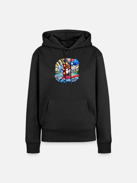Quokka Australien Surfing Design - Frauen Premium Bio Hoodie - Schwarz