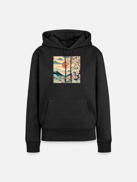 Sonnenaufgang im Ukiyo-e-Stil II - Frauen Premium Bio Hoodie - Schwarz