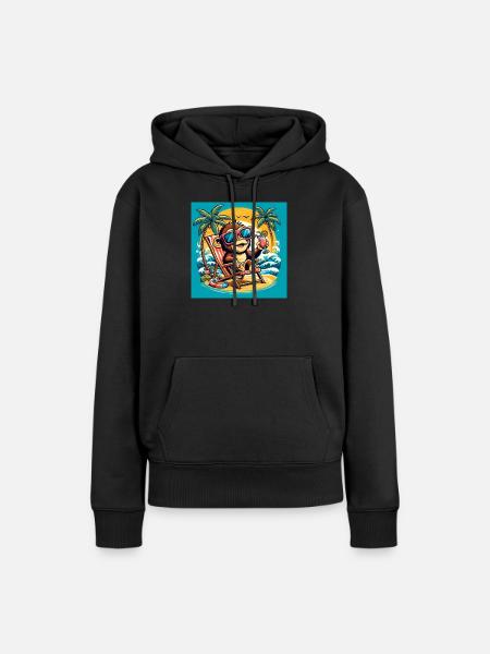 Äffchen am Strand - Frauen Premium Bio Hoodie - Schwarz