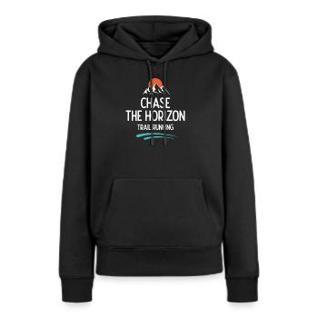 Trailrunning - Jagd auf den Horizont - Frauen Premium Bio Hoodie - Schwarz - Vorne - Julia (174cm)