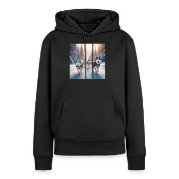 Huskys auf einem Schlitten - Frauen Premium Bio Hoodie - Schwarz - Vorne - Julia (174cm)