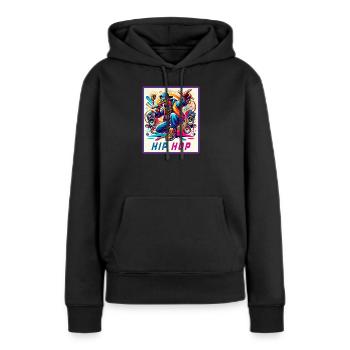 Hip-Hop Vibes – Rapper mit Mikrofon - Frauen Premium Bio Hoodie - Schwarz - Vorne - Julia (174cm)