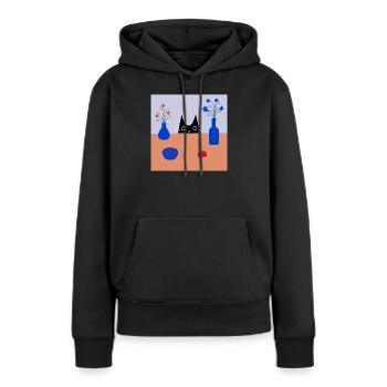 Judas Chat Ludique Motif Fleur - Sweat à capuche Premium bio Femme - noir - Devant - Julia (174cm)