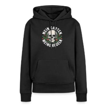 Mein Garten, meine Regeln - Frauen Premium Bio Hoodie - Schwarz - Vorne - Julia (174cm)