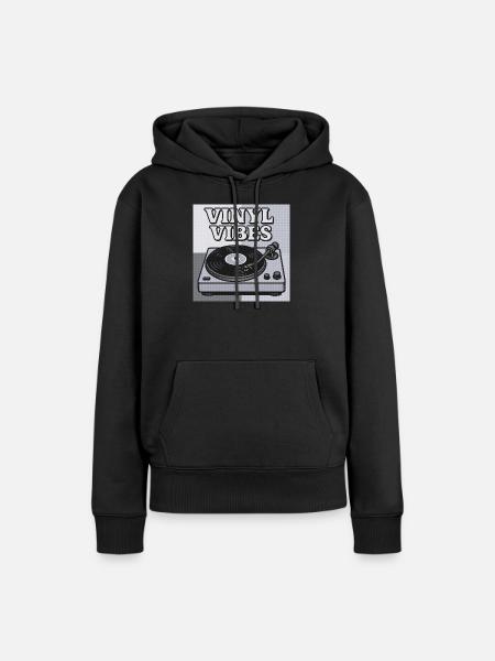 Vinyl Vibes Retro Plattenspieler Design - Frauen Premium Bio Hoodie - Schwarz