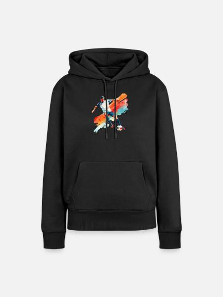 Dynamischer Fußballspieler in Bewegung - Frauen Premium Bio Hoodie - Schwarz