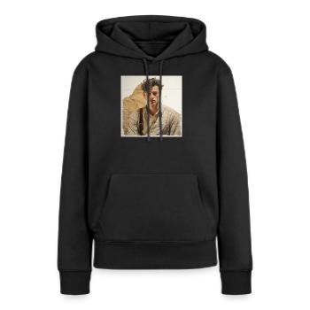 Beige portrait with leather straps - Women’s Premium Organic Hoodie - black - Front - Julia (174cm)