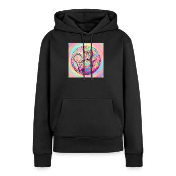 Pastell Mosaik Katze  Sanft und kunstvoll - Frauen Premium Bio Hoodie - Schwarz - Vorne - Julia (174cm)