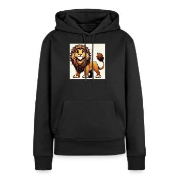 Lion cartoon chaleureux - Sweat à capuche Premium bio Femme - noir - Devant - Julia (174cm)