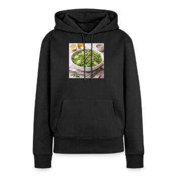 Salade de roquette et de pignons de pin - Sweat à capuche Premium bio Femme - noir - Devant - Julia (174cm)