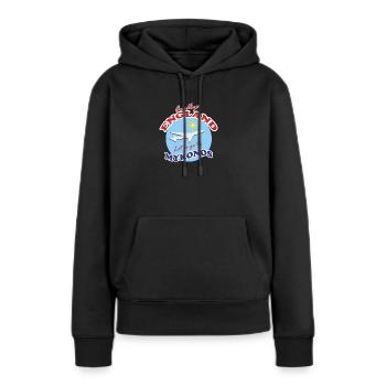 Auf Wiedersehen, England. Lass uns nach Mykonos gehen. - Frauen Premium Bio Hoodie - Schwarz - Vorne - Julia (174cm)