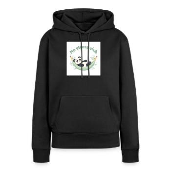 Stressfreier Club Panda in Hängematte - Frauen Premium Bio Hoodie - Schwarz - Vorne - Julia (174cm)